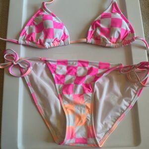 Pink and White Checkered Bikini Set